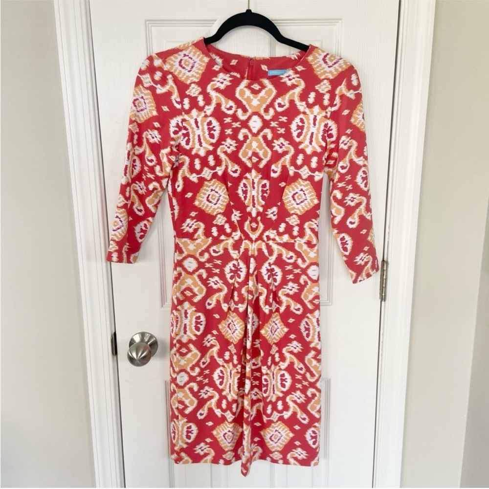 J.McLaughlin Mia Dress Ikat Scroll Coral Orange XS